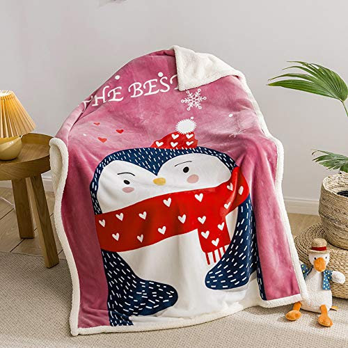 Baby Decken Krabbeldecke Doppelseitig Multifunktional Kuscheldecke für Kinder Wagen Weich Flauschi Decke für Babys Kinderdecke Sofadecke Nickerchen Decke 100x140cm (Rosa Pinguin)