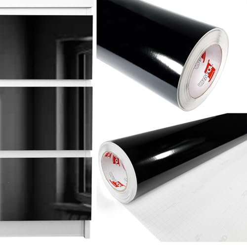 DecoMeister Möbelfolie selbstklebend 100x200 cm | Einfarbig Klebefolie für Möbel | Klebefolie Möbel - einfache Anwendung, ideal für die Renovierung von Küche oder Bad | Möbelfolie | Schwarz Hochglanz