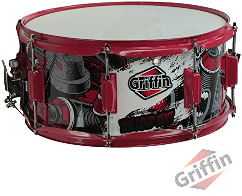 GRIFFIN 14 x 6.5 Birch Wood Snare Drum (Limited Edition) – Custom Graphic Shell Wrap (The Loud VENT) – Percussion Kit with Key, 8 Lugs & Strainer