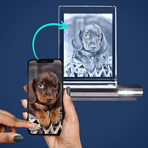 LOOXIS Glasfoto - Ihr Foto in hochwertiges Glas gelasert, mit hellem LED Leuchtsockel aus schwarzem Alu (Glasfoto mit Leuchtsockel, Gr. S Hoch 60 x 80 x 25 mm)