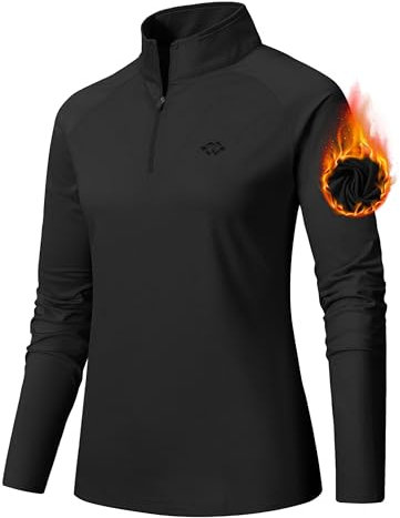 AjezMax Womens Long Sleeve Workout Running Shirts Quarter Zip Pullover Yoga Sports Exercise T-Shirt Athletic Tops Black Size XS