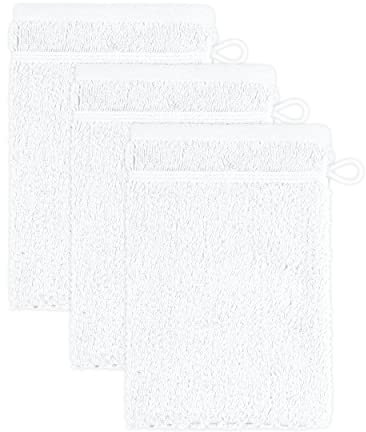 frottana Pearl Waschhandschuh 15 x 20 cm aus 100% Baumwolle, Snow 3er Set