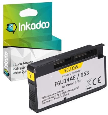 Inkadoo Kompatibel Tinte für HP F6U14AE / 953 Gelb OfficeJet Pro 7700, 7720, 7730, 8200, 8700, 8720 ca. 770 Seiten Tintenpatrone, Druckerpatrone, Patronen, Druckertinte