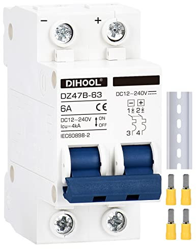 DC Schalter 12V 24V Solar PV Leistungsschalter Photovoltaik Sicherungsautomat (DC12V-240V,2 polig,6 Amp)