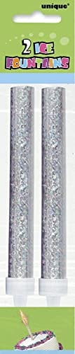 Ice Fountain Candle Cake Topper Sparkler for Birthday, Wedding, Anniversary Decoration. (2 PCS, Silver)