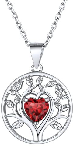 Tree of Life Necklaces for Women Sterling Silver January BirthStone Round Pendant Minimalist Jewellery