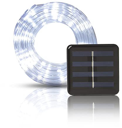 Bestlivings Solar Lichterkette, 5m inkl. Dämmerungssensor, 50 LED Kaltweiß mit 2 Modi, für Innen und Außen, IP44 spritzwassergeschützt