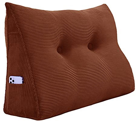 VERCART Rückenkissen Keilkissen Rückenlehne Kissen für Bett Sofa Kopfteil Gepolstert Bettkissen Wandkissen Sofakissen Groß Rueckenkissen Couchkissen Dekokissen Kordsamt Braun 80cm
