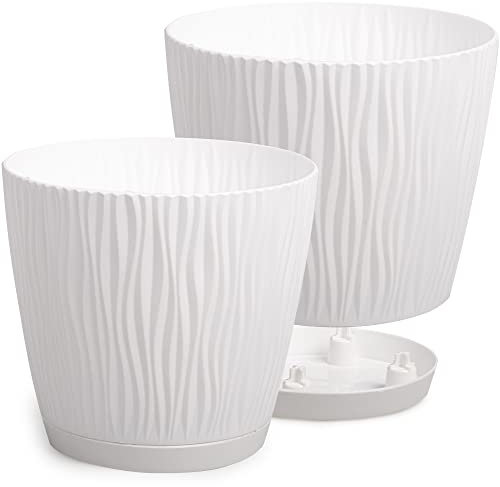 PECZEKO Macetas Mate Macetas Decorativas Hierbas Macetas Redondas de plástico duraderas y Ligeras para salón, Comedor, Cocina, terraza, balcón Juego de 2 Piezas (Blanco, diámetro 19 cm)