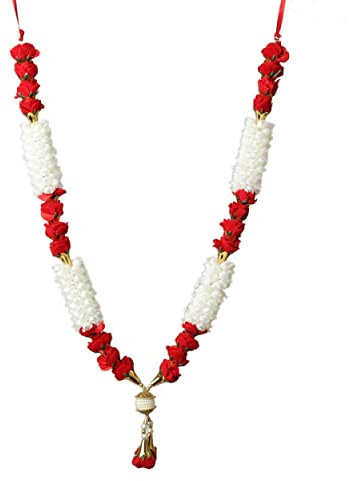 Aditri Creation, Artificial Red Rose Flowers Ribbon Garland Haar Mala for Idol-Mala for God, Pooja Sringar Articles Ornament for Decoration