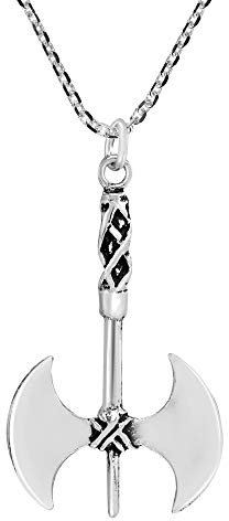 AeraVida Modern Viking Battle Axe Sterling Silver Pendant Necklace | Classic Sterling Silver Necklace for Women | Vintage Long Necklaces for Women | Necklace Women Jewelry