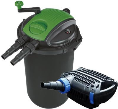 PondHero Turn2Clean Pond Pump and Pond Filter Sets | Includes UVC | Hose and Clips (15000 Filter 18W UV & 8000LPH Pump), Black