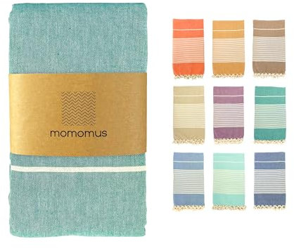 MOMOMUS Fouta XXL, Sandfrei, mit Fransen - Großes Strandtuch XXL, aus Baumwolle, Sandabweisend - Ideal für Picknicks am Strand - Meergrün, 210x240 cm