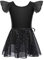 Gymnastik Trikots für Mädchen Ballettkleidung Kinder Ballett Tanz Kleid Bodysuit mit Chiffon Wrap Rock Baumwolle Criss-Cross U-Rücken Tütü Tanzoutfit Rhythmische Sportgymnastik Schwarz + Rock 6-7J