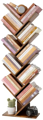 Hoctieon 10-stöckiges Baum-Bücherregal, 10-Regalböden, freistehendes Baum-Bücherregal, Ausstellungsbodenregal für Bücher, Buch-Organizer-Regale für Home Office, rustikales Braun