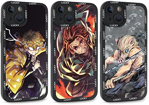 LYUBFDC 3 Stück Handyhülle für Apple iPhone 14 Hülle 6.1'' Anime Tanjirou Kamado Nezuko Zenitsu Inosuke Schutzhülle Manga Muster Jungs Case All Inklusiv Linsen Design Cover für iPhone 14