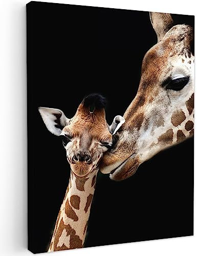 MuchoWow© Impressions sur Toile 50x70 cm Deco Tableau Murale Decoration Salon Peinture Tableaux Chambre Toiles Maison Girafe - Animaux - Noir - Portrait