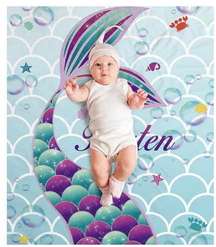 SearchI Babydecke mit Namen Personalisierte Kuscheldecke Meerjungfrau Kinder Namensdecke Weich Warme Baby-Überwurfdecke Individuelle Baby Decke Geschenke für Junge Mädchen(Meerjungfrau 01,90x120cm)