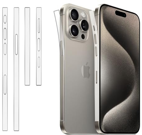 GIOPUEY [4 Stück Seitlicher Rahmen Folie Kompatibel mit iPhone 15 Pro Max, Matte Textur Ultra Dünn Flexibles TPU, Kompatible Hülle, Seitliche Schutzfolie - Translucent