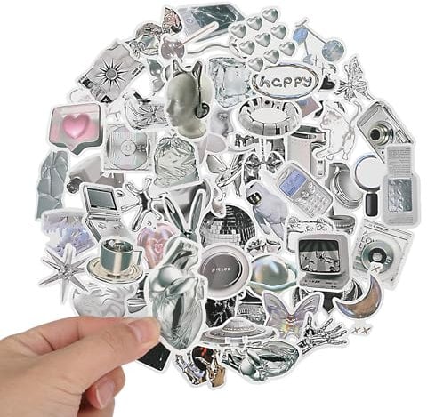 Andibro Aesthetic Vintage Black White Stickers, 66 Pcs Realism Retro Stickers Fashion Cool Sticker Set Waterproof Scrapbook Accessories DIY Craft Decoration for Water Bottle Laptops Travel Case