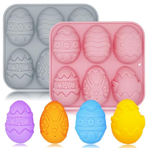 3D-Ostereier-Formen mit 6 Mulden, Oster-Schokoladenformen, Silikon, Hase, Ei, Muffins, Backformen, antihaftbeschichtet, Backformen für Ostern, Schokolade, Kuchen, Dessert, Süßigkeiten, Mousse, Gebäck,