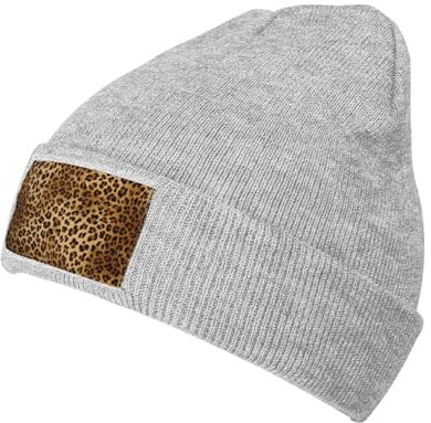 OdDdot Süße Leopardenmuster Slouchy Beanie Mützen für Damen, Winter Strickmützen, weiche warme Skimütze, Herren Strickmütze warme Mützen, grau, One size