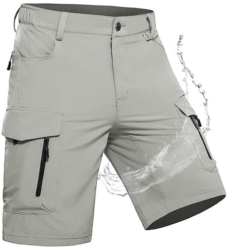 Wespornow Kurze Hosen Herren Cargo Shorts Herren mit 7 Taschen Stretch Arbeitshosen Männer Kurz Sporthose Wanderhose Bermuda Chino Stretch MTB Sommer Wandershorts Cargohose(Weiß-grau, M)