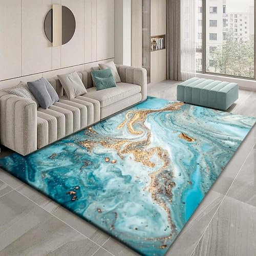 Kinderteppich Türkisgoldener Marmorwirbel - Kurzflor Teppich Kinderzimmer Spielteppich Antiallergen Und Extra Weich - Babyzimmer Teppiche Für Junge Und Mädchen Babyteppich 80 X 120 cm / 31,5-0S7L1T6O