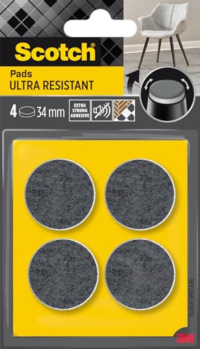 Scotch 0 Ultra Resistant Felt Pads SP87A36, Adhesive, Ø 34 mm, Pack of 4, Grey, White