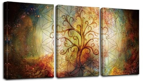 Sungeek Impression sur toile 3 pièces - Tableau moderne encadré - Motif arbre de vie - Œuvre d'art pour chambre à coucher, salon, cuisine - Décoration murale - 30 x 40 cm