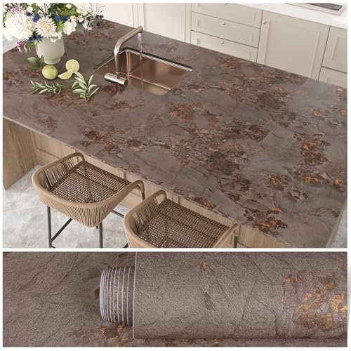 VEELIKE Brown Gold Concrete Wallpaper Vintage Shabby Chic Concrete Effect Wallpaper Textured Peel and Stick Contact Paper for Kitchen Countertops Waterproof Marble Contact Paper Removable 40cm×300cm