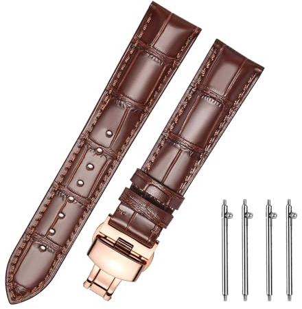 MUENShop Uhrenarmband mit faltschließe Leder Schnellverschluss Echtleder Armband für 18mm-24mm Schwarz Braun Blau Grün Kalbsleder Ersatz für Herren/Damen