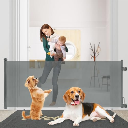 Rainberg Mesh Retractable Stair Gate for Babies and Pets - 150/180cm Extra-Wide Opening & 80cm Tall, Baby Gate (Grey, 180cm)