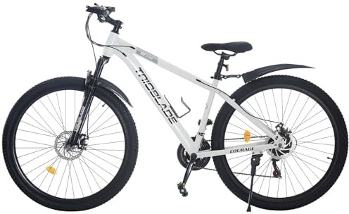 TRIOBLADE 29 Inch Mountain Bike 21 Speeds Bike 17.5 Inch Lightweight Aluminium Frame Bicycle for Adult Men Women, Lockout Suspension Fork, Dual Disc Brake (Mudguard Style, White)