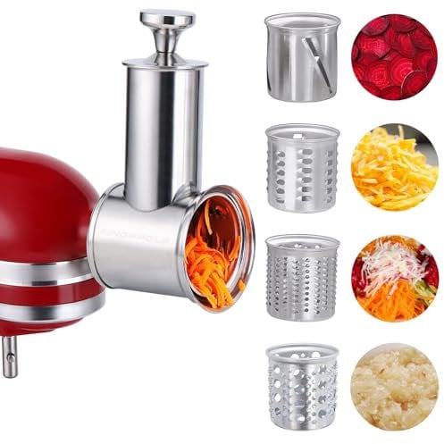 Großer Edelstahl-Hobel-Aufsatz für KitchenAid-Mixer, spülmaschinenfest, Gemüse, Käsereibe, Zubehör mit 4 Schneidklingen KINGEAGLE