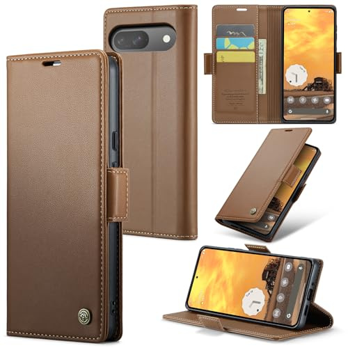 Rerzoiro Handyhülle für Google Pixel 9/Google Pixel 9 Pro Hülle,Premium PU Lederhülle Klappbar Flip Case[RFID Blocker] Tasche Magnet Kartenfach Klapphülle Schutzhülle für Google Pixel 9/9 Pro, Braun