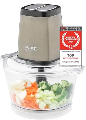 TZS First Austria Zerkleinerer | 1.7L Glasbehälter | 500W | 2 Geschwindigkeiten | Multizerkleinerer | Anti-Slip-Boden | Edelstahl | Silber