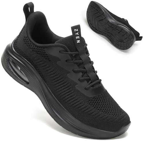 ZYEN Scarpe da donna con piedi larghi, con imbottitura d'aria, extra larga, scarpe sportive traspiranti, leggere e comode, scarpe da corsa da donna, sneakers per allenamento in palestra, all black, 37