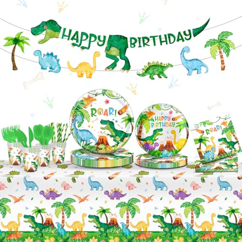 Vajilla Cumpleaños Dinosaurios 20 personas - 183 pcs. Decoracion Dinosaurios Cumpleaños Tematica Dino Vajilla Completa Fiesta Infantil Dinosaurio Dino Party Decoracion. Louça de Aniversário Dinossauro