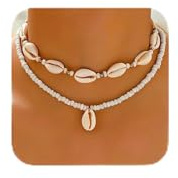 Conjunto de Collar de Conchas, Collar Mujer con Colgante de Concha y Estrella de Mar, Collares Boho Mujer, Estilo Moderno y Natural/Antialérgico/Duradero, para Mujeres y Niñas
