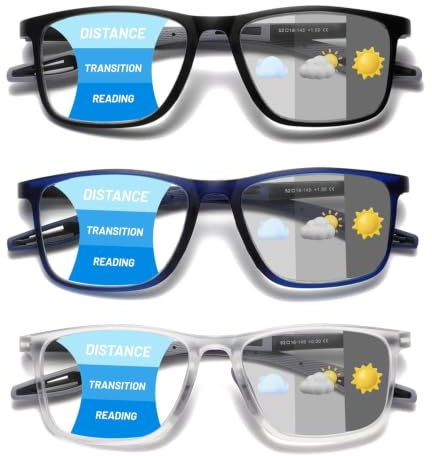 Hubeye TR90 Sport Lesebrille für Damen und Herren Gute Quadratische bequeme flexible Anti-blaue Computerbrille Hochwertig Komfortabel Lesehilfe (Schwarz+Blau+Transparent, 2.50)