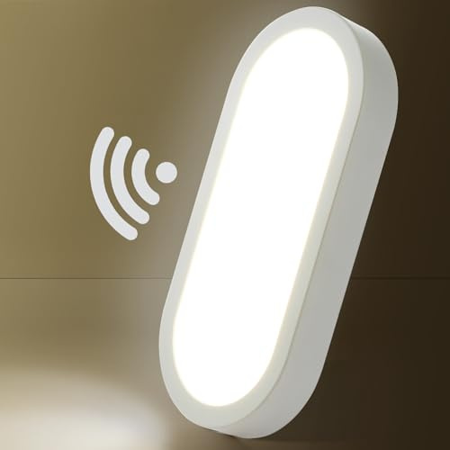 LEZOE 12W LED Deckenlampe mit Bewegungsmelder Innen, 1700LM 140lm/W IP54 Sensor Deckenleuchte Bewegungssensor, 4000K Feuchtraumleuchte für Bad, Diele, Lager, Keller, Garage, Balkon Slim 215X100X25MM
