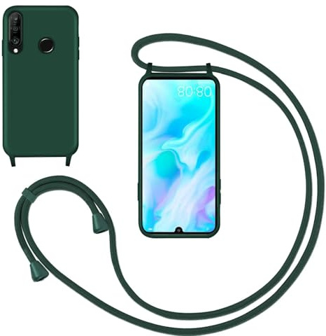 Silikon Handyhülle für Huawei P30 lite Hülle mit Band, Liquid Silicone Handykette Handyhülle (Abnehmbar Einstellbar) Necklace mit Kordel zum Umhängen Handy Kette Kratzfestes Stossfest Schutzhülle,Grün