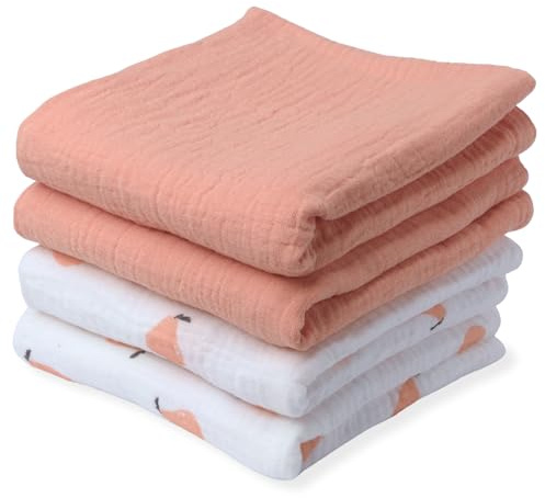 tiny ton Baby Mulltücher | Spucktücher – 100% GOTS Bio-Baumwolle, 4er-Set (60x60 cm), weich, saugfähig & atmungsaktiv. Vielseitige Spucktücher – zum Kuscheln, Reinigen & Abdecken