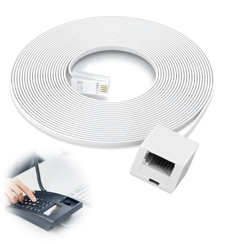 Ajsdvog BT Telephone Extension Cable 10m RJ11 Phone Line | Durable Landline Cord for Fax, Modem, Home & Office - Standard RJ11 Connector, Long Reach, Clear Signal