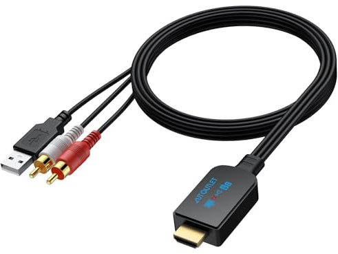 AUTOUTLET HDMI eARC/ARC Audio Extractor 192kHz RCA Converter 150cm | 192kHz Audio Conversion, All-in-One 150cm HDMI Cable, RCA Output, Supports PCM 2.0 & CEC, For TV, Soundbar & Speakers