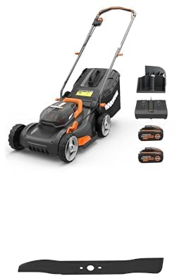 Pack WORX Tondeuse à Gazon sans Fil 40V WG743E + 3 Lames de Rechange, Surface Max 500 m², Coupe de 40cm, Tonte jusqu'aux Bordures, 7 hauteurs de Coupe, livrée avec 2 Batteries 4Ah et Chargeur Double