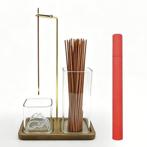 Biigdan Détachable Porte Encens Baton Kit,Inversé Bois Incense Holder | Récupérateur Cendres en Verre Lavable,Support Encens Baton pour Méditation,Yoga,Spa,Contemplation,Télétravail,Couleur noyer