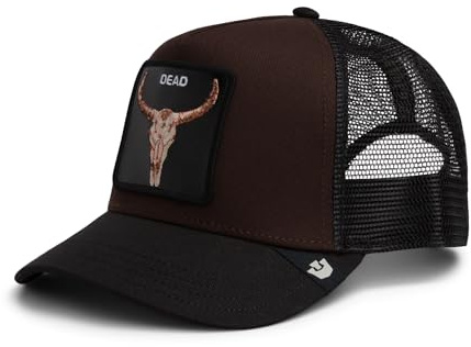 Goorin Bros Trucker Cap The Farm Dead Skull, braun und schwarz, mit gesticktem Totenkopf-Patch