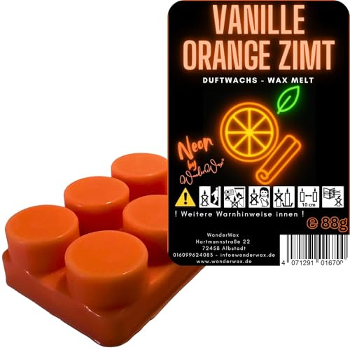 WonderWax Neon Duftriegel 6 x Duftwachs Kreise Wachsmelt Duftwachs Raumduft für Duftlampen Soja Wachs Melts Duftmelt Aroma Wellnes Kerzen Wärmer Wax Tarts Spicy Vanille Orange Zimt